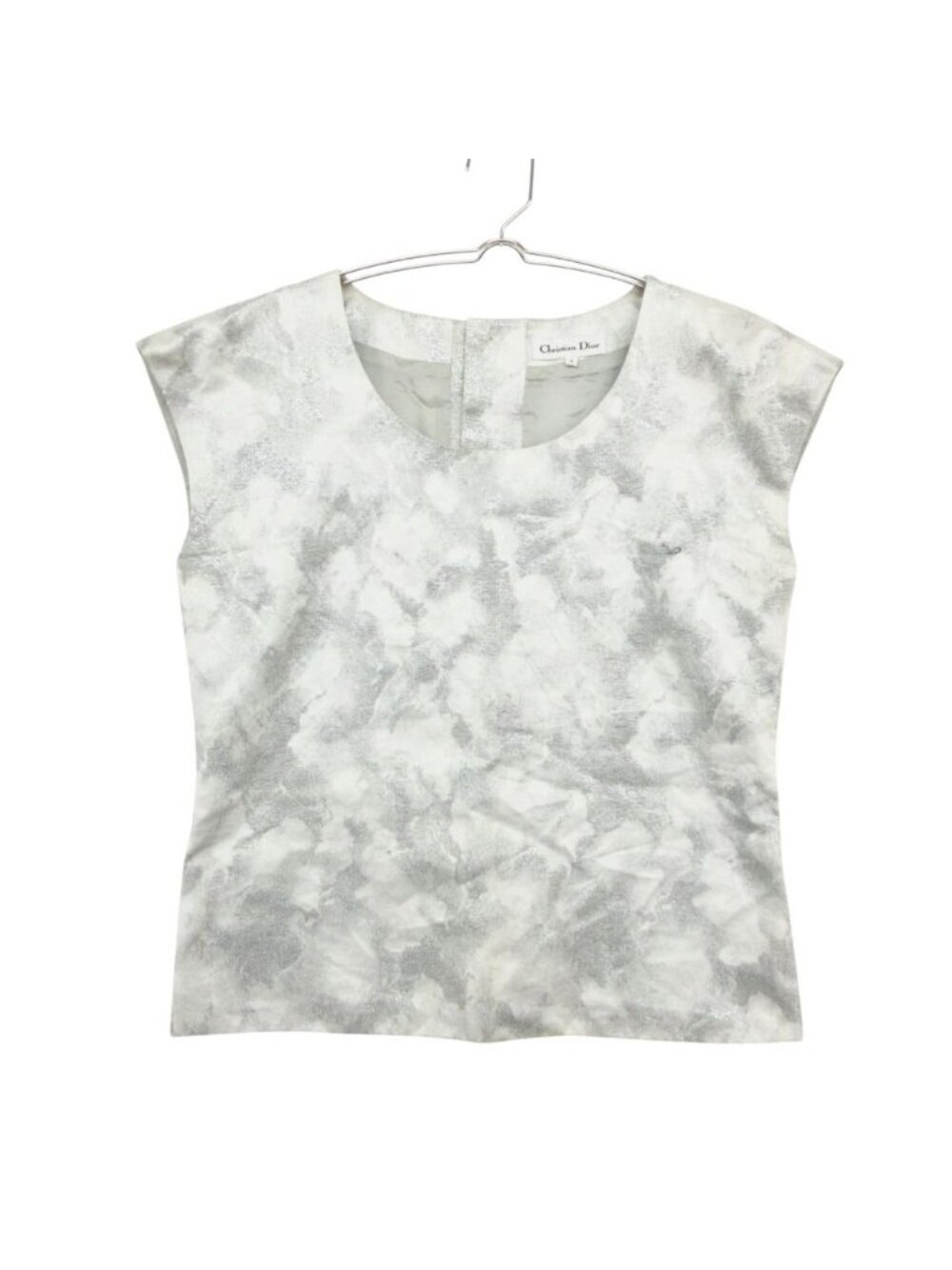 Dior Blouse Sleeveless Top Crew Neck Pullover Back Button Silver Sweater